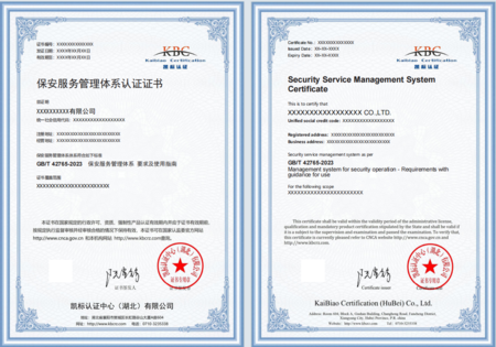 保安服务管理体系认证证书