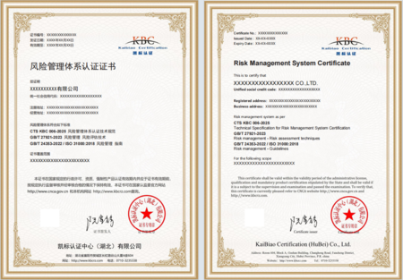 风险管理体系认证证书